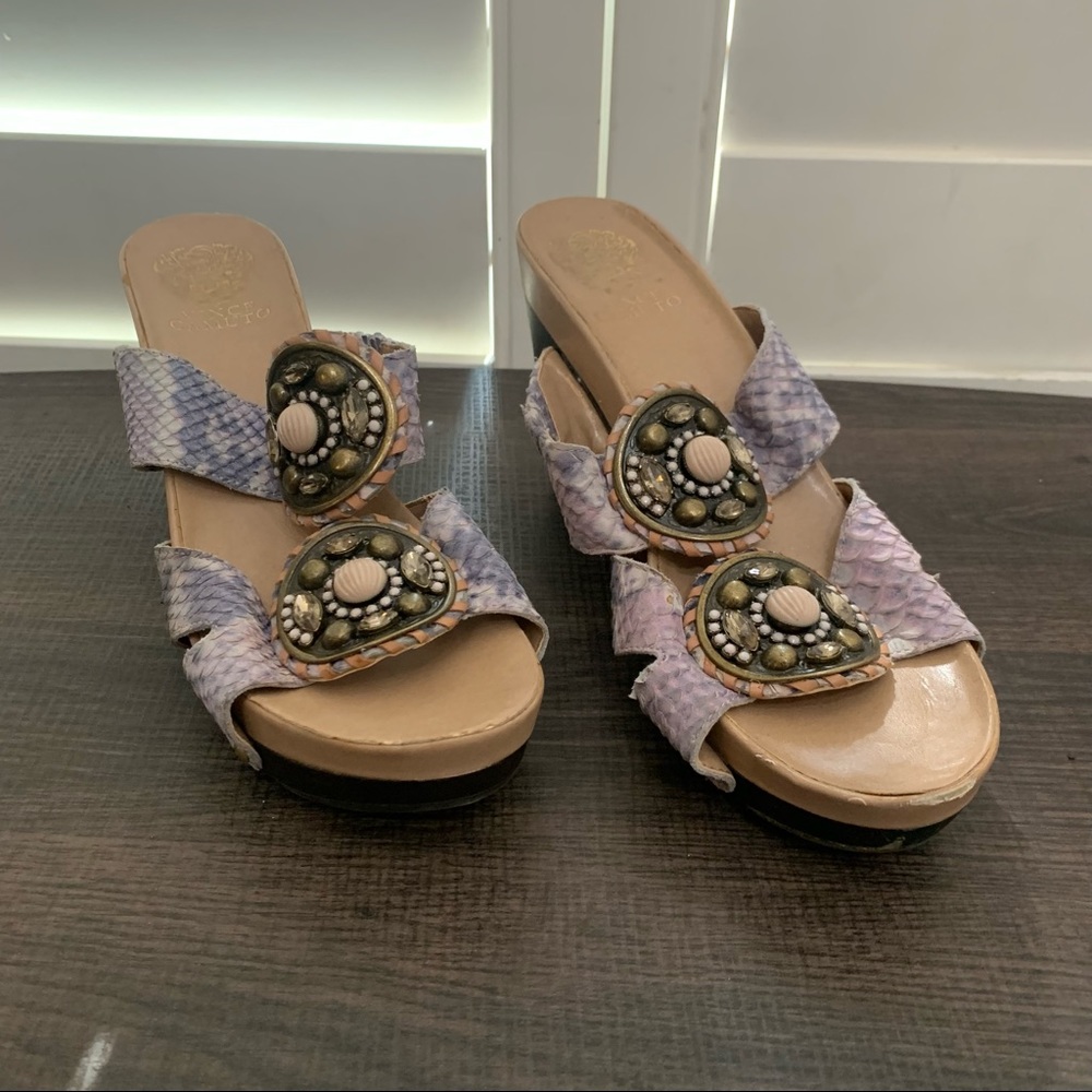 Vince Camuto Lupa natural desert snake print platform wedge sandals